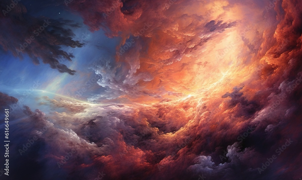 Obraz premium a colorful sky filled with lots of clouds and a star. generative ai