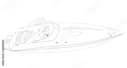 Outline Speedboat isolated vector illustration. Luxury and expensive boat.