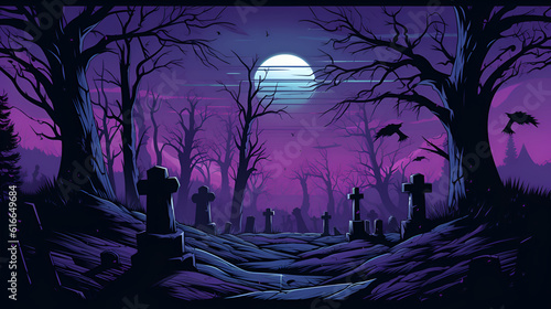 Fotografiet Graveyard In The Spooky Night