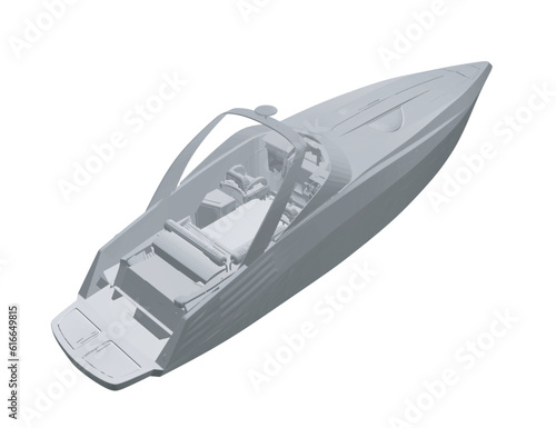 Polygonal gray Speedboat isolated vector illustration. Luxury and expensive boat. 3D.