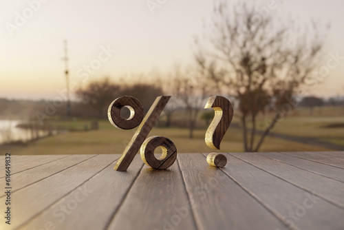 Foto Question model and percentage model, on the background of Nature,  concept for s