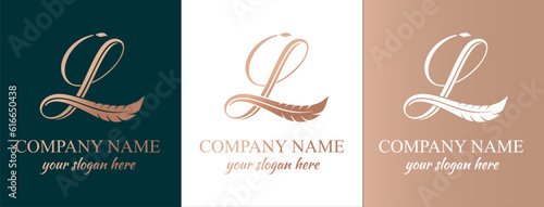 L logo. Letter with feather for writer, blog, newspaper. Personal monogram. Vector elegant logo. letter L logo design letter L