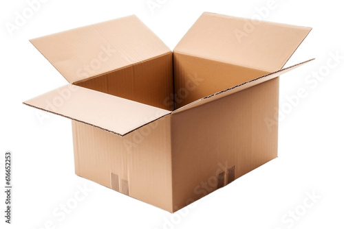 Open Cardboard Box on a Transparent Background. AI