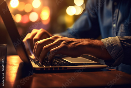 photo close up of man working with laptop