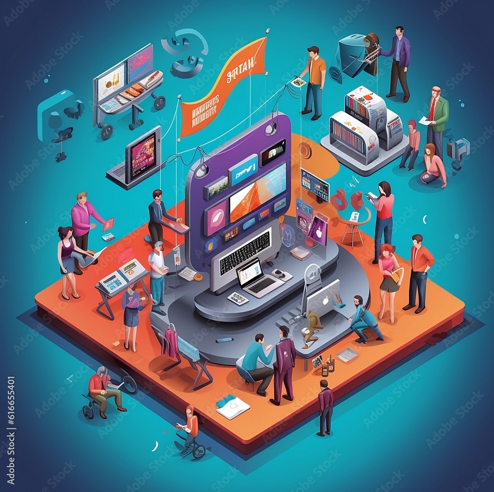 Naklejka premium isometric view of a city Marketing Illustration: Unlock Your Brand's Potential with Adobe Stock