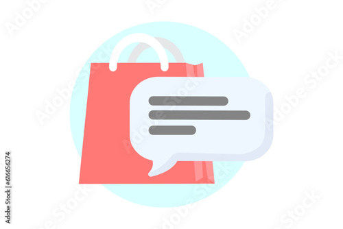 Free Download Red shopping bag and light grey cloud of text or positive review. Shopping flat style icons in red and blue colors - GFXLoad