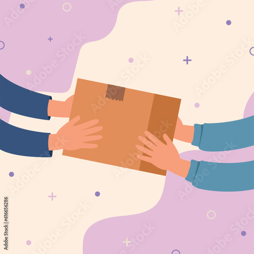 Banner hands holding box, Delivering order to customer, logistic or receive order concept.