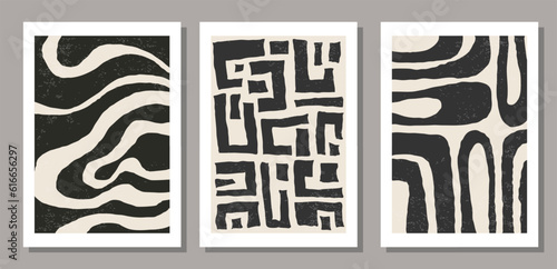 Set of minimal 20s geometric design poster, vector template