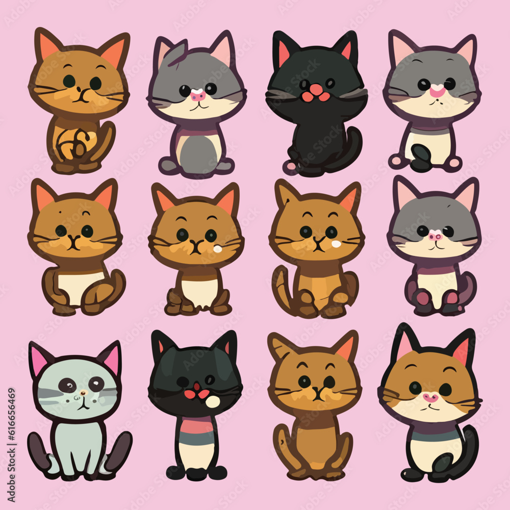 set of funny cartoon cats stickers
