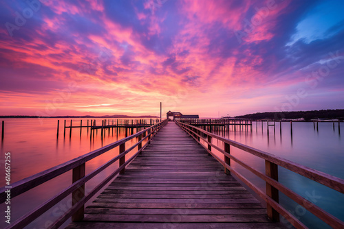 Pier boardwalk at sunset  beautiful scenery