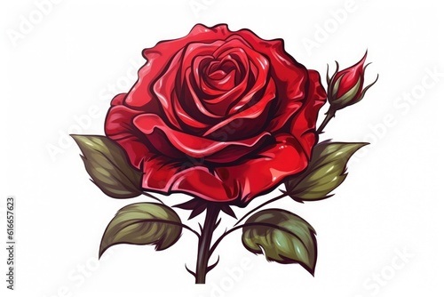 Valentine s Day red rose on white background.  Illustration  Generative AI 