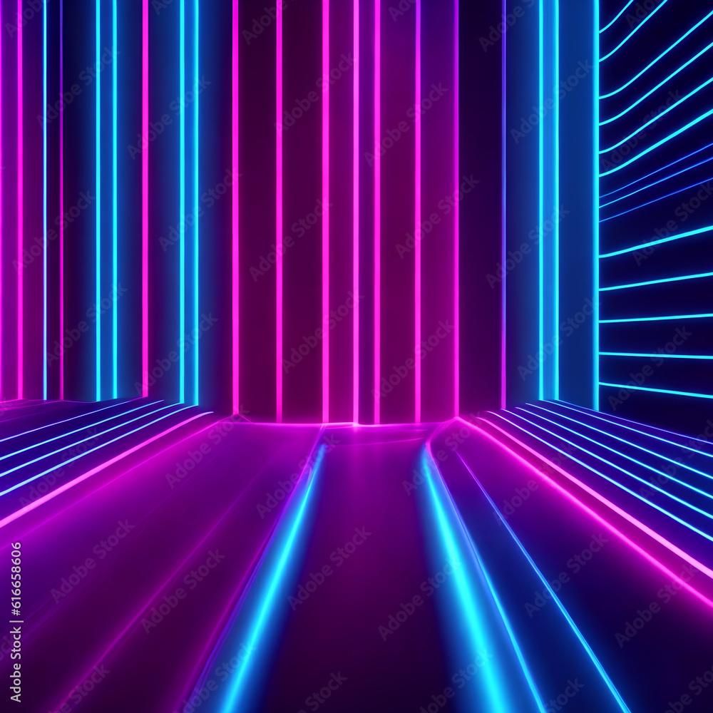3d render, abstract panoramic neon background.