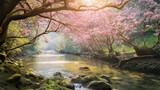 桜の木々と川の流れ　ジェネレーティブAI