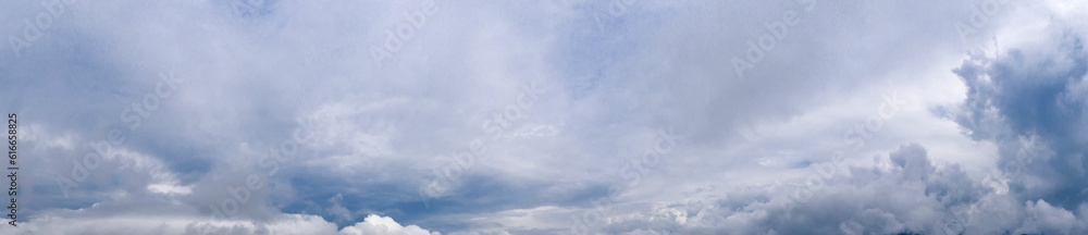 Panoramic view of blue sky with stormy clouds