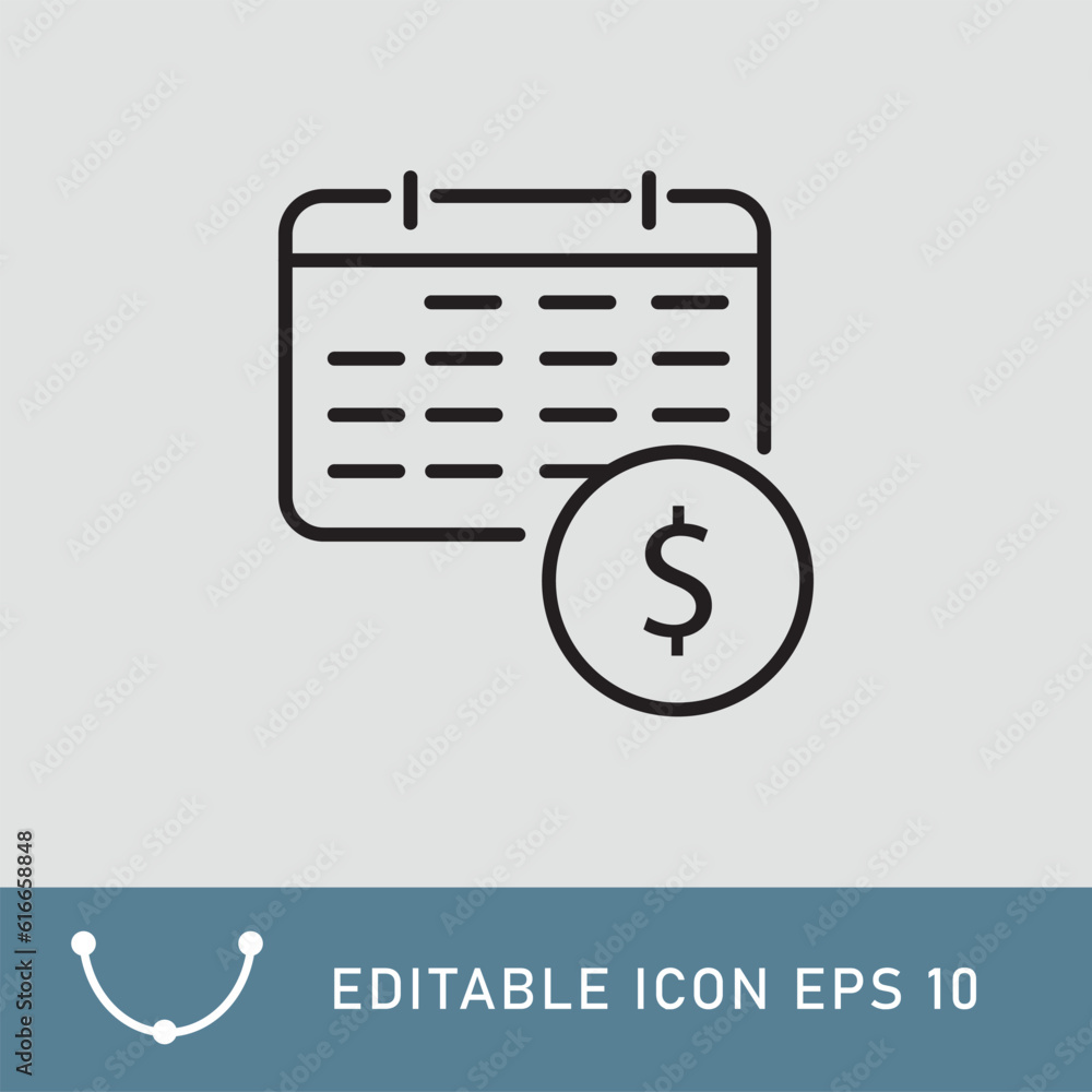 calendar coin dollar cent isolated in minimal style. Linear ecology icons. Environmental sustainability simple symbol. Editable stroke EPS 10 calendar coin dollar cent isolated in minimal style. Linear ecology icons. Environmental sustainability simple symbol. Editable stroke EPS 10