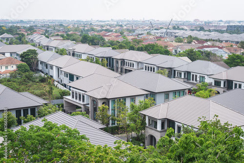 Townhouses on the outskirts of Bangkok, Thailand. Logos removed from the image.