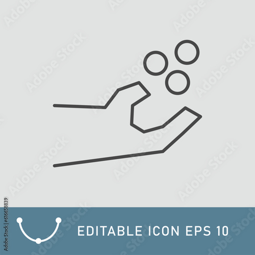 hand and three coin cent isolated in minimal style. Linear ecology icons. Environmental sustainability simple symbol. Editable stroke EPS 10