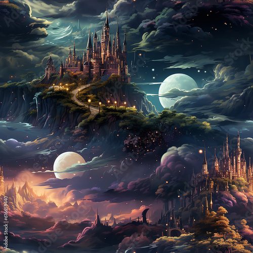 seamless background fantasy castle Ai generative