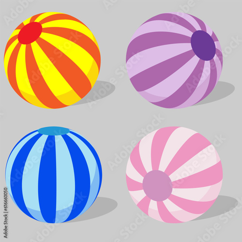 illustrator vector of collection colorful beachball in different angle.