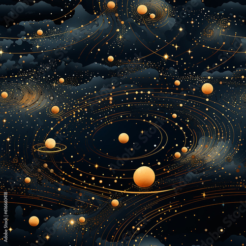 seamless background with stars Cosmos golden Ai generative