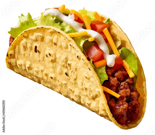 taco mexican tortilla wrap with chicken isolated on white background