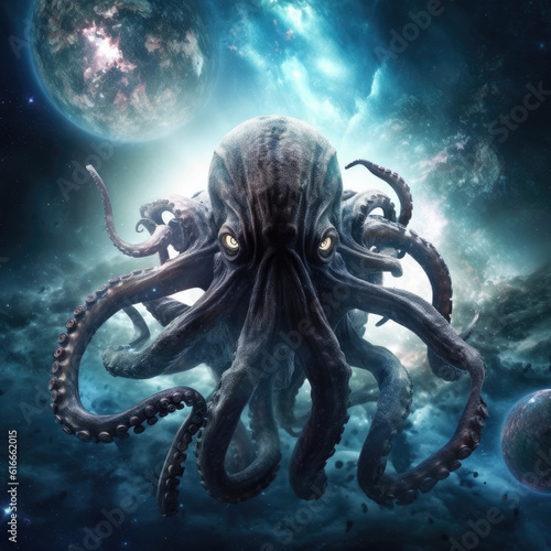 a planet size space octopus in space generated AI