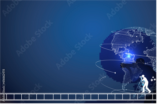 World Photography Day Background with Silhouette of Photographer, Earth and Copy Space Area. Suitable to place on content with that theme.