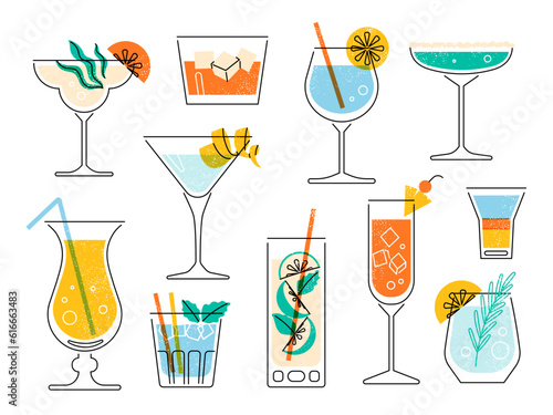 Cocktail glasses drinks vector illustration