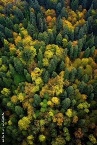 aerial view of a lush green forest during autumn, created with generative ai