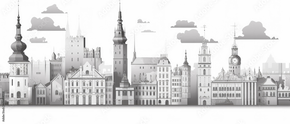 Obraz premium Poland Famous Landmarks Skyline Silhouette Style, Colorful, Cityscape, Travel and Tourist Attraction - Generative AI