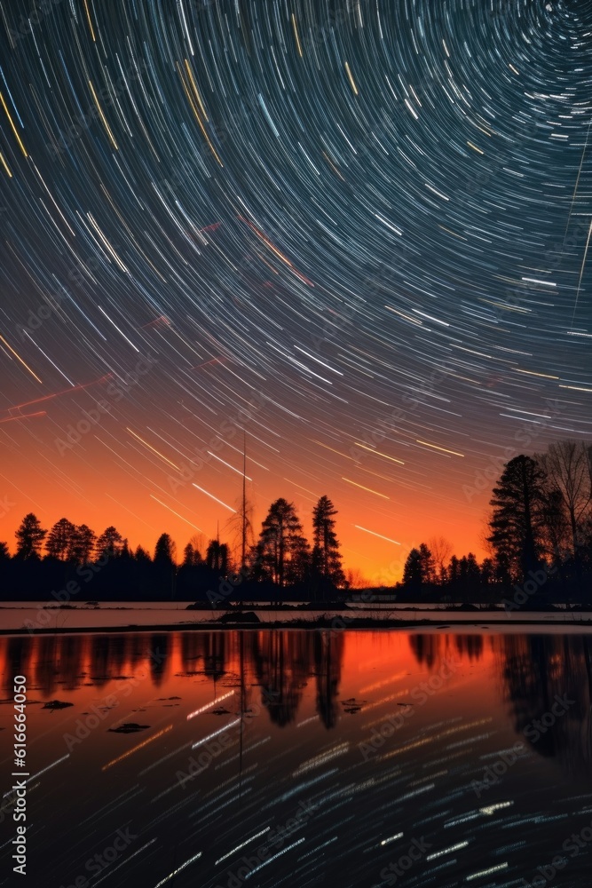 long exposure of star trails in night sky, created with generative ai