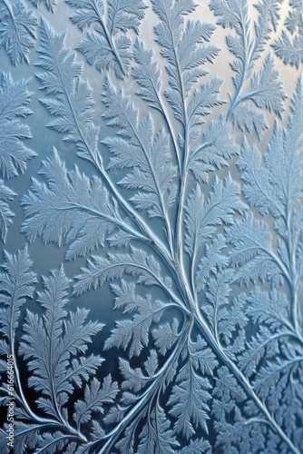 intricate frost patterns on a windowpane in winter, created with generative ai