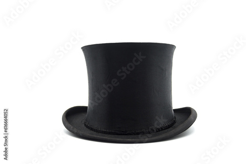Closeup of black retro black hat on white background