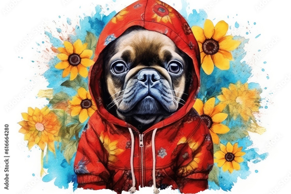 An illustration of a French bulldog watercolor. (Illustration, Generative AI)