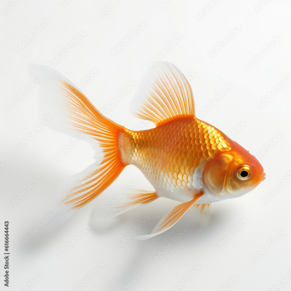 Goldfish on white background. 3D illustration digital art design, generative AI Goldfish on white background. 3D illustration digital art design, generative AI