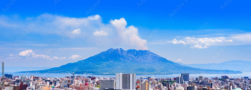 Εκτύπωση καμβά Landscape Kagoshima city in the background of Samurajima  in Japan