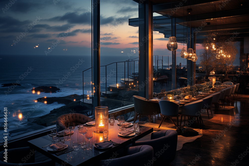 expensive luxury restaurant with ocean view Generative AI