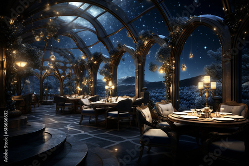 expensive luxury restaurant under the starry sky Generative AI
