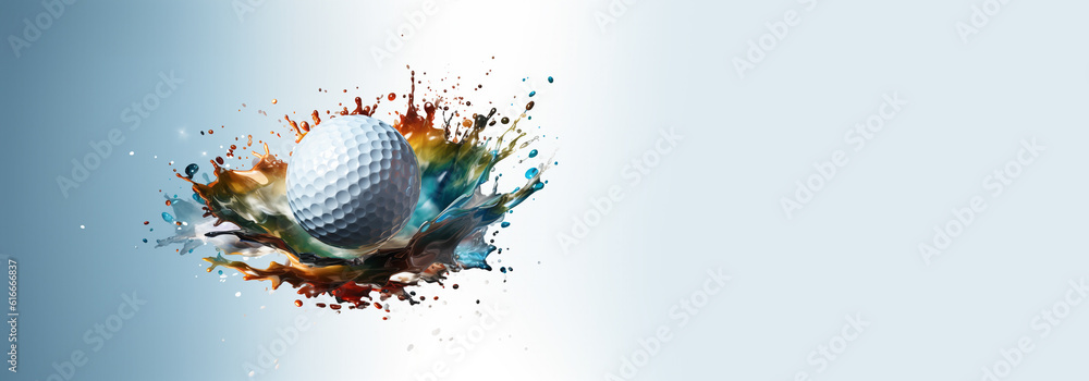 Golf ball sport symbol colorful splash art illustration banner