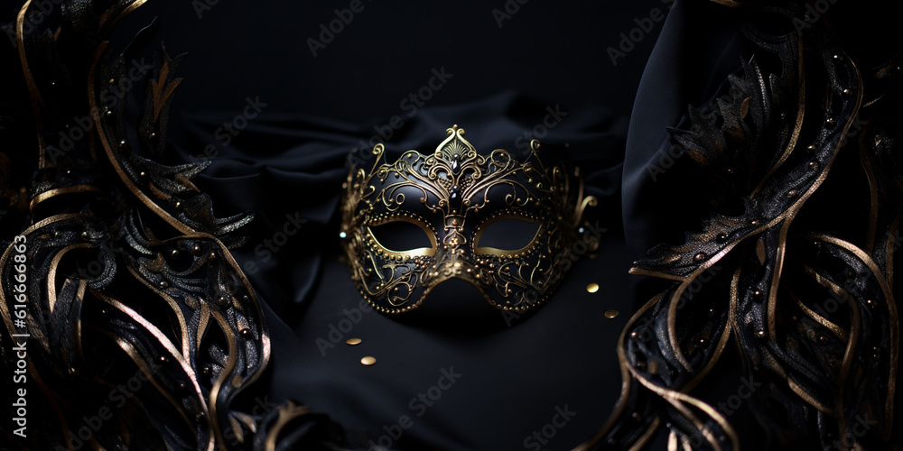 Venetian mask carnival dark black masquerade mardi gras symbol - obrazy, fototapety, plakaty 