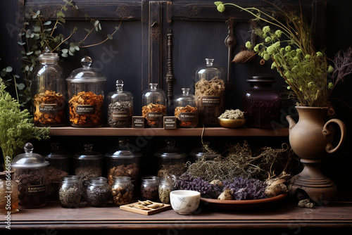 Serene Herbal Tea and Apothecary Stand Generative AI