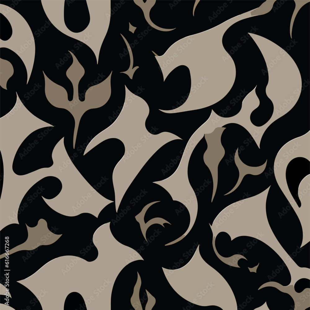 Abstract pattern cut out shapes with beige color on a black background Abstract pattern cut out shapes with beige color on a black background