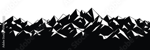 Geometric stylization of a mountain range, panoramic view, black and white landscape