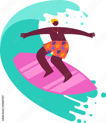 Man on Surfboard Modern Flat Character