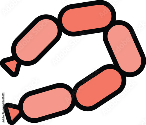 Sausage icon outline vector. Fork bbq. Meat slice color flat