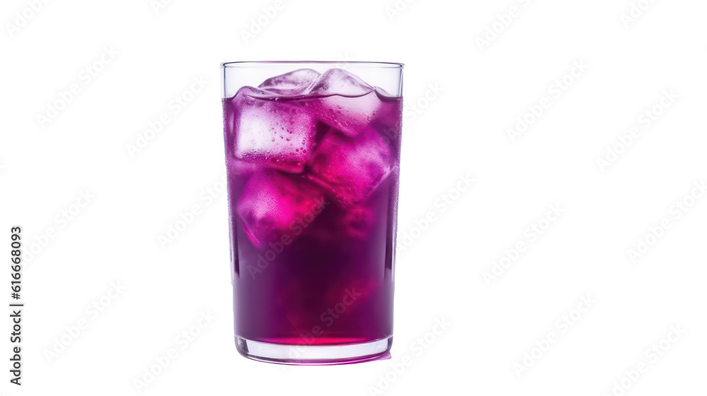 Glass of purple soda isolated on transparent background. Generative AI.