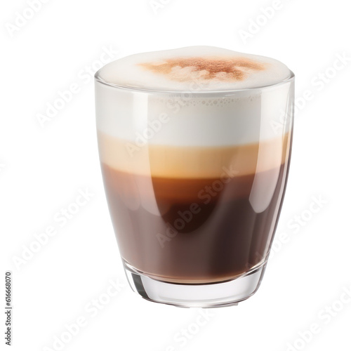 Glass with cappuccino coffee isolated on transparent background. Generative AI. photo