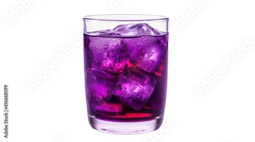 Glass of purple soda isolated on transparent background. Generative AI.