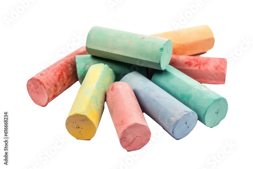 Multicolored chalk isolated on transparent background. Generative AI.