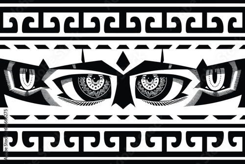 Seamless pattern. Ethnic background, stylized eyes, vector design.